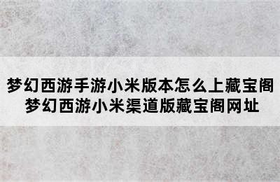 梦幻西游手游小米版本怎么上藏宝阁 梦幻西游小米渠道版藏宝阁网址